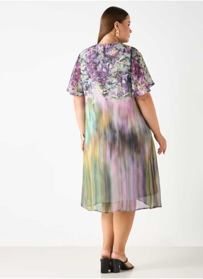 Plus Size Ulla Popken Print Dress with V-neck