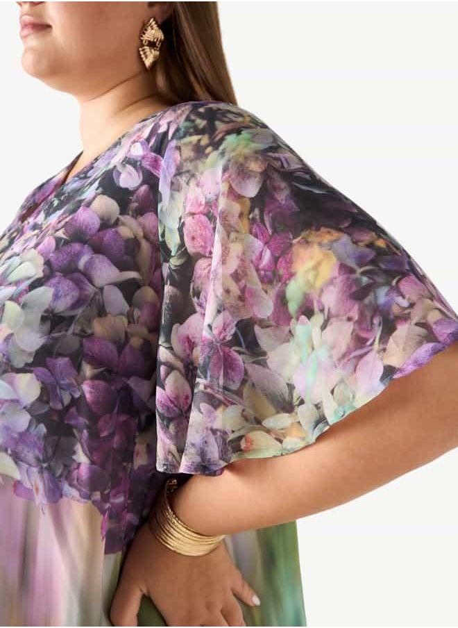 Plus Size Ulla Popken Print Dress with V-neck