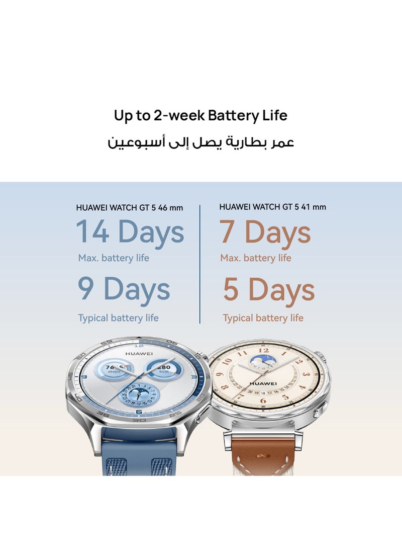 Watch GT 5 41mm Smartwatch, up to 7 Days Battery Life, All-new Running and Cycling Experience, Sharp-Edged Design Watch, Health Tracking, Compatible with iOS and Android Black