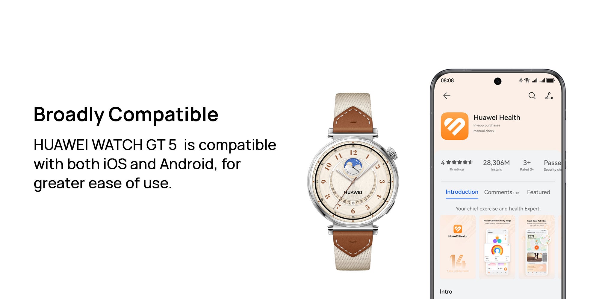 Watch GT 5 41mm Smartwatch, up to 7 Days Battery Life, All-new Running and Cycling Experience, Sharp-Edged Design Watch, Health Tracking, Compatible with iOS and Android Black