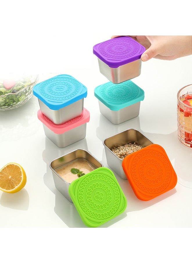 6 Pack Salad Dressing/Tomato sauce Container,6oz/180ml Reusable Square Stainless Steel Lunch with Lids,Easy Open Leak Proof Stackable Metal Snack Containers.