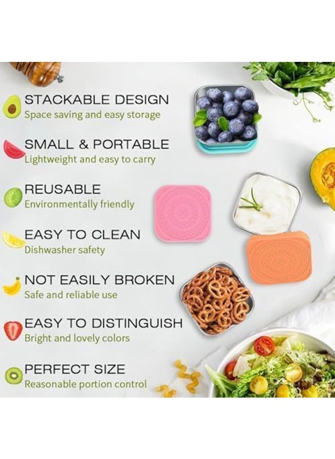 6 Pack Salad Dressing/Tomato sauce Container,6oz/180ml Reusable Square Stainless Steel Lunch with Lids,Easy Open Leak Proof Stackable Metal Snack Containers.