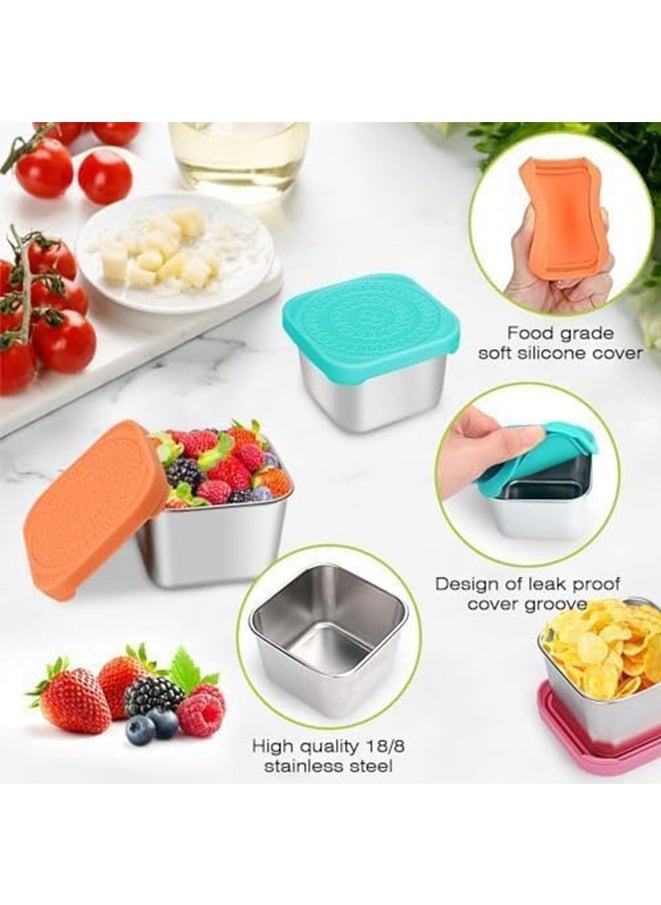 6 Pack Salad Dressing/Tomato sauce Container,6oz/180ml Reusable Square Stainless Steel Lunch with Lids,Easy Open Leak Proof Stackable Metal Snack Containers.