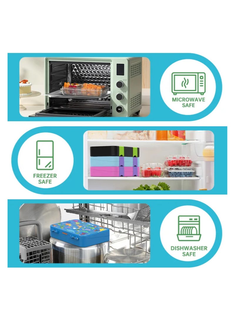 Lunch Box for Kids | Back-to-School Essential | 4 Compartments, Leak-Proof, BPA-Free | Freezer, Microwave u0026 Dishwasher Safe (BLUE)