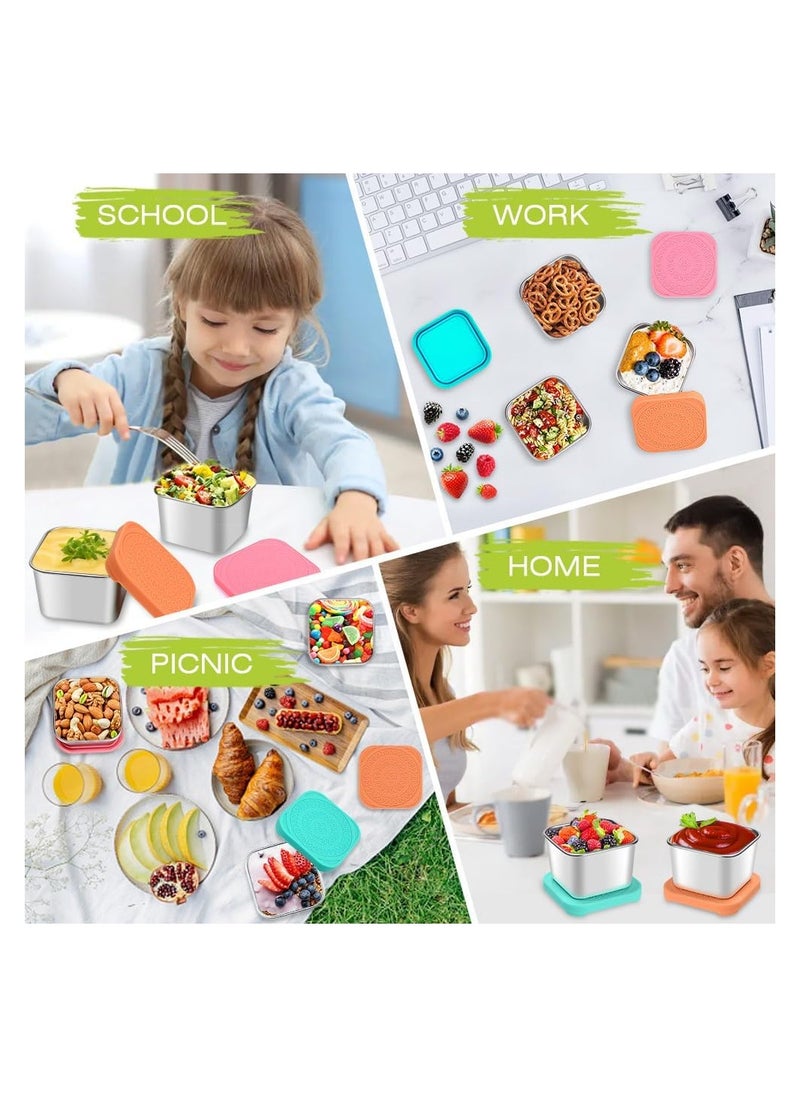 3 Pack Stainless Steel Snack Containers, 6oz Small Metal Food Storage Containers with Leak Proof Silicone Lids, Reusable Lunch Snack Condiment Sauce Storage Set, for Travel, Picnic, Office