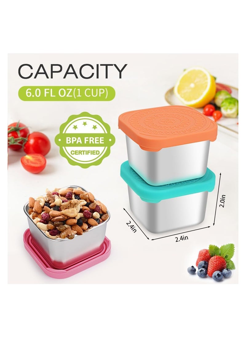 3 Pack Stainless Steel Snack Containers, 6oz Small Metal Food Storage Containers with Leak Proof Silicone Lids, Reusable Lunch Snack Condiment Sauce Storage Set, for Travel, Picnic, Office