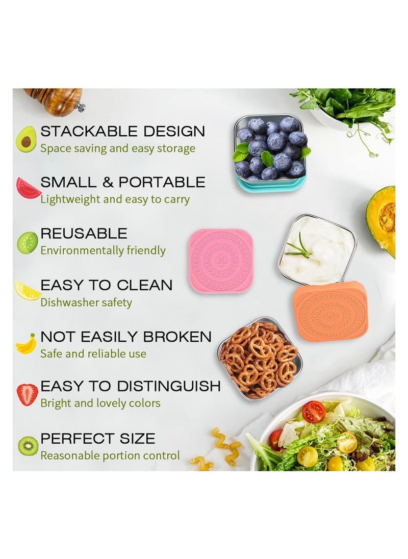 3 Pack Stainless Steel Snack Containers, 6oz Small Metal Food Storage Containers with Leak Proof Silicone Lids, Reusable Lunch Snack Condiment Sauce Storage Set, for Travel, Picnic, Office