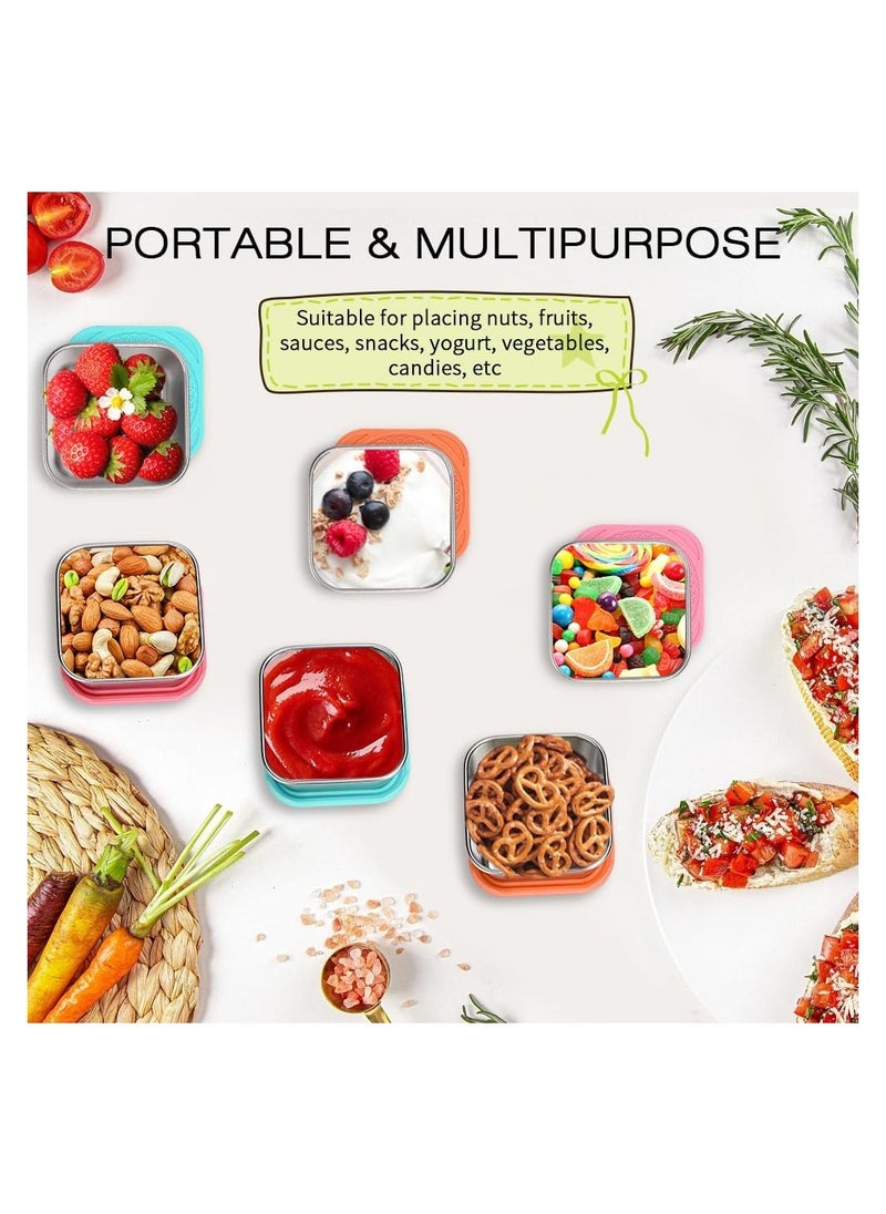 3 Pack Stainless Steel Snack Containers, 6oz Small Metal Food Storage Containers with Leak Proof Silicone Lids, Reusable Lunch Snack Condiment Sauce Storage Set, for Travel, Picnic, Office