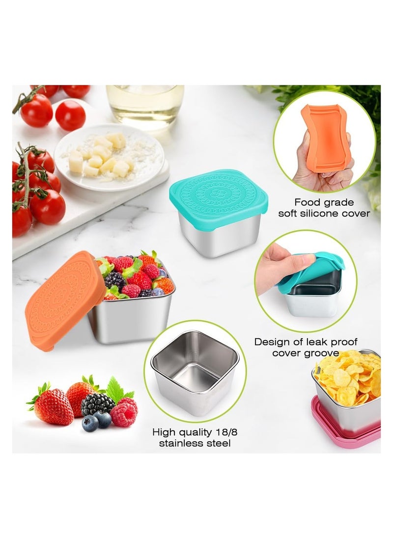3 Pack Stainless Steel Snack Containers, 6oz Small Metal Food Storage Containers with Leak Proof Silicone Lids, Reusable Lunch Snack Condiment Sauce Storage Set, for Travel, Picnic, Office