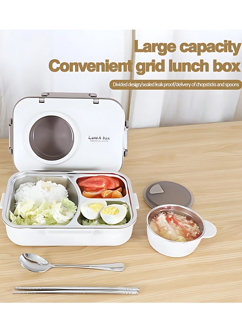 Twisoo Stainless Steel Lunch Box for Kid School, Insulated Bento Lunch Box with Tableware, 3 Compartment Divided Lunch Containers with Lids, Leakproof | BFA Free | Dishwasher Safe 1300ml (Cream)