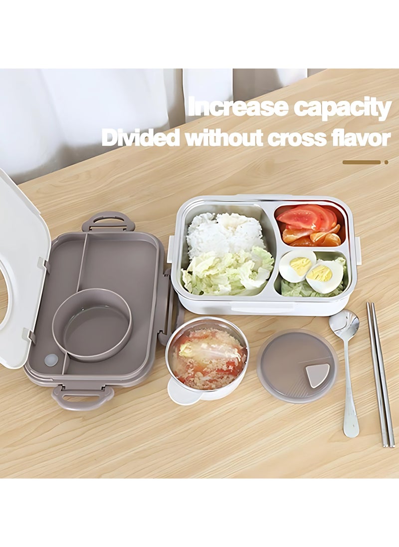 Twisoo Stainless Steel Lunch Box for Kid School, Insulated Bento Lunch Box with Tableware, 3 Compartment Divided Lunch Containers with Lids, Leakproof | BFA Free | Dishwasher Safe 1300ml (Gray)