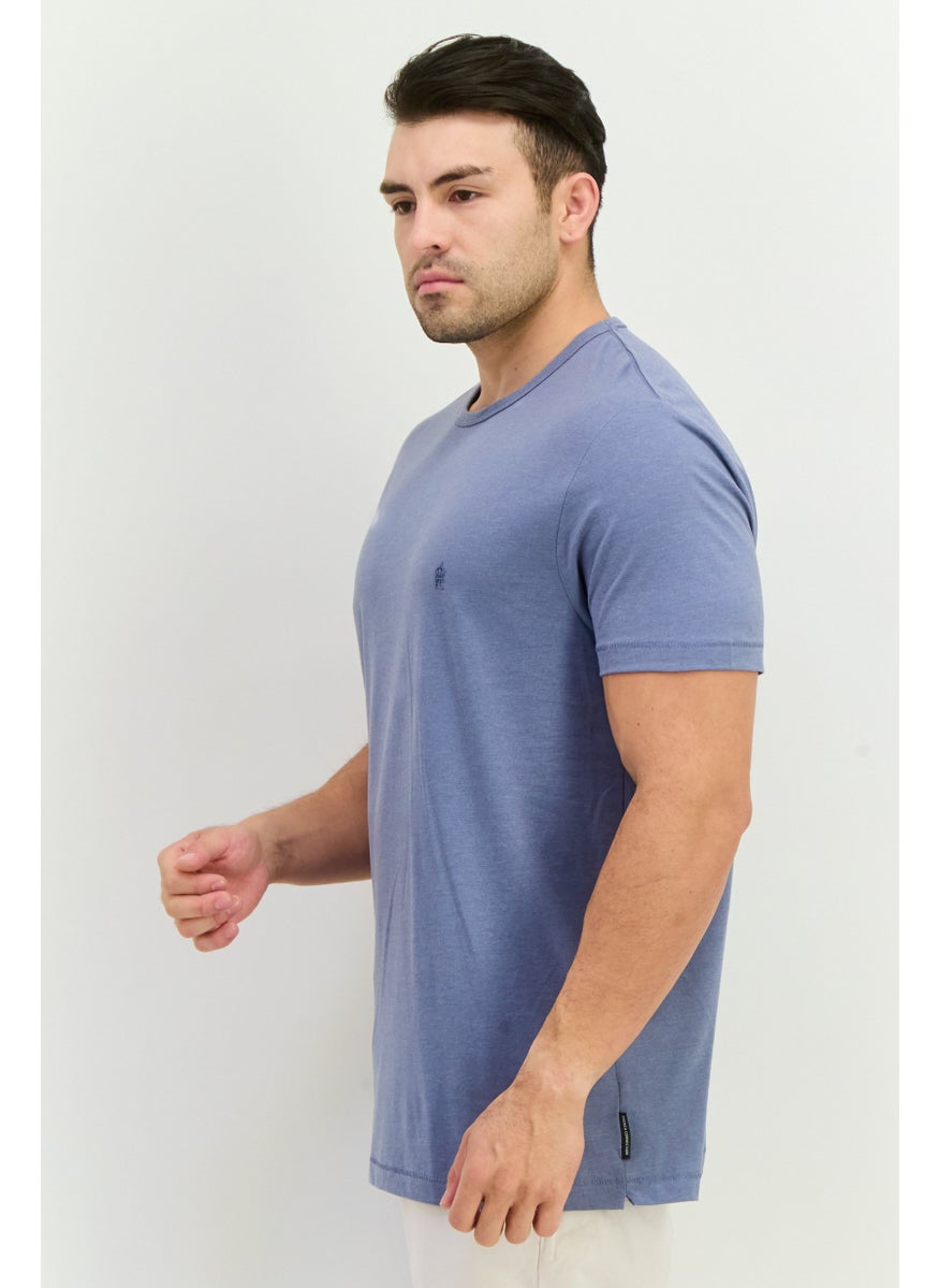 Men Crew Neck Short Sleeve Brand Logo T-Shirts, Light Blue Heather