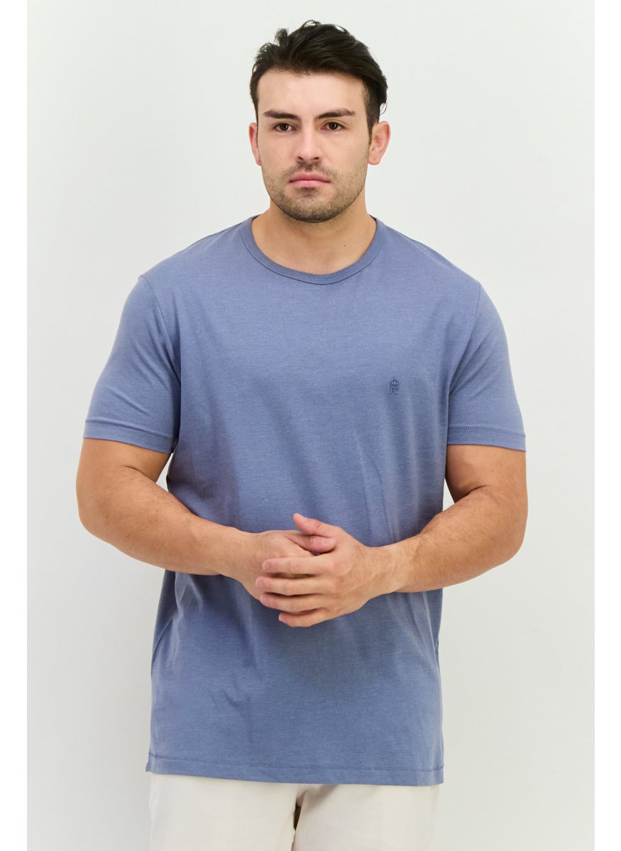 Men Crew Neck Short Sleeve Brand Logo T-Shirts, Light Blue Heather
