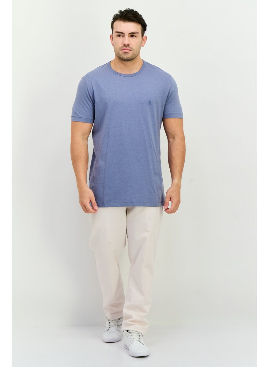 Men Crew Neck Short Sleeve Brand Logo T-Shirts, Light Blue Heather