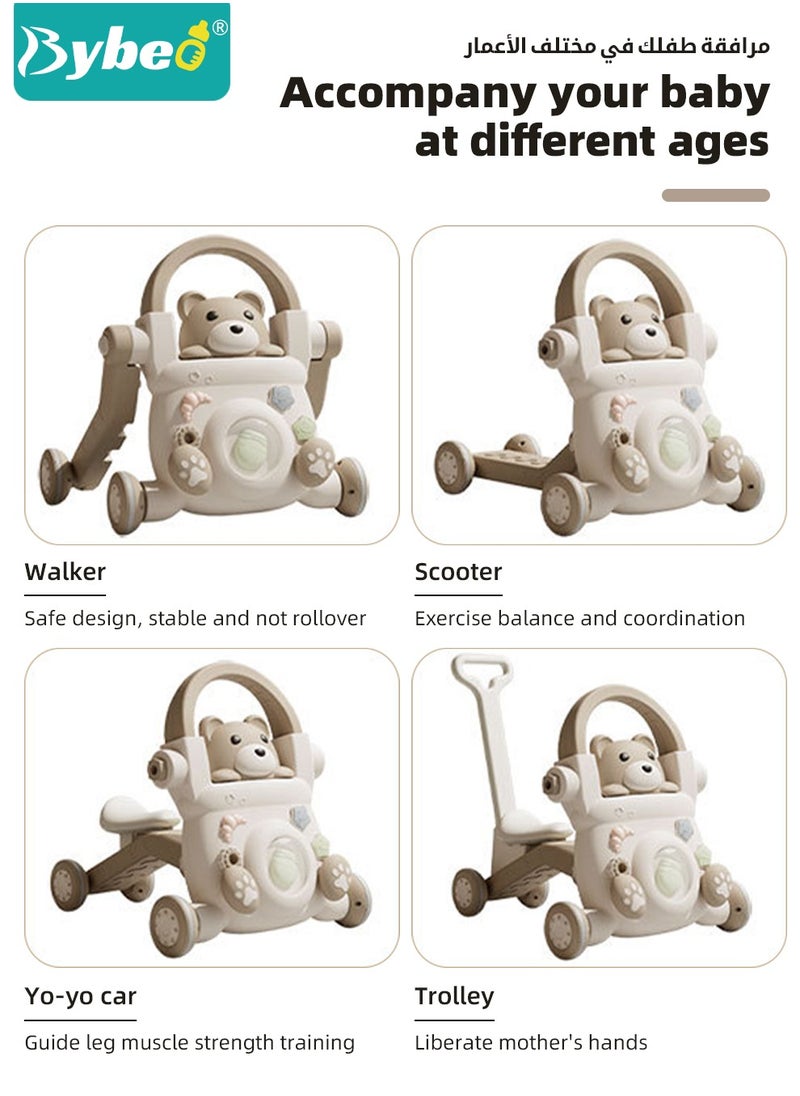 4-in-1 Baby Walker with Parent Push Handle, Baby Push Walker, Multifunctional Baby Sit to Stand Walker, Assembled as Scooter and Balance Bike with Detachable Panel, Gift for Infant Boys Girls