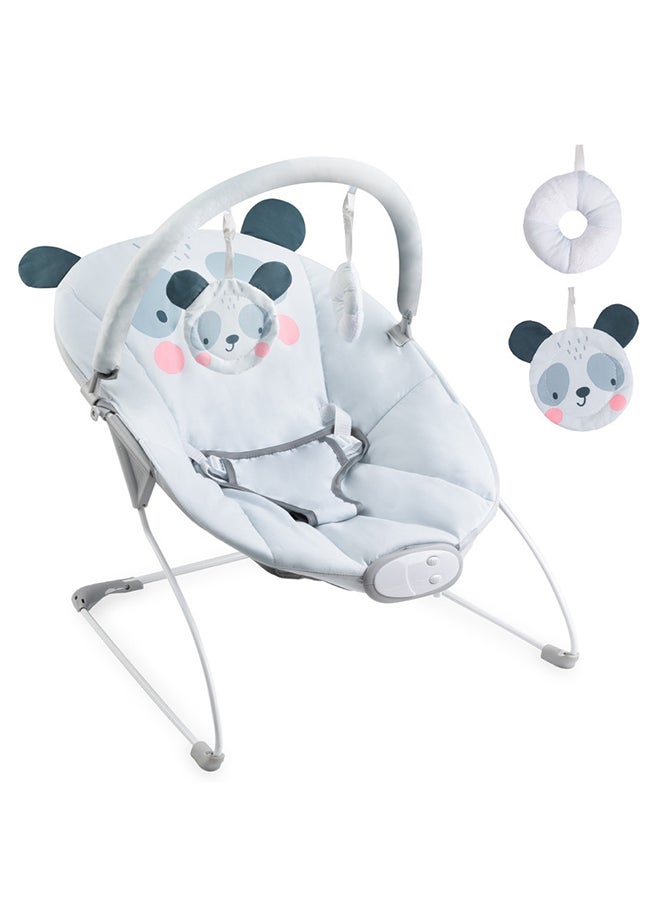 Glossy Lightweight Baby Recliner Bouncer, A Cute Panda Smiles, Sensory Unit With 8 Melodies Vibrations, 3Point Safety Belt, Anti-Slip Pad For 0+ Months, Grey