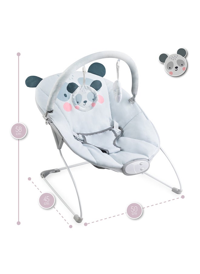 Glossy Lightweight Baby Recliner Bouncer, A Cute Panda Smiles, Sensory Unit With 8 Melodies Vibrations, 3Point Safety Belt, Anti-Slip Pad For 0+ Months, Grey