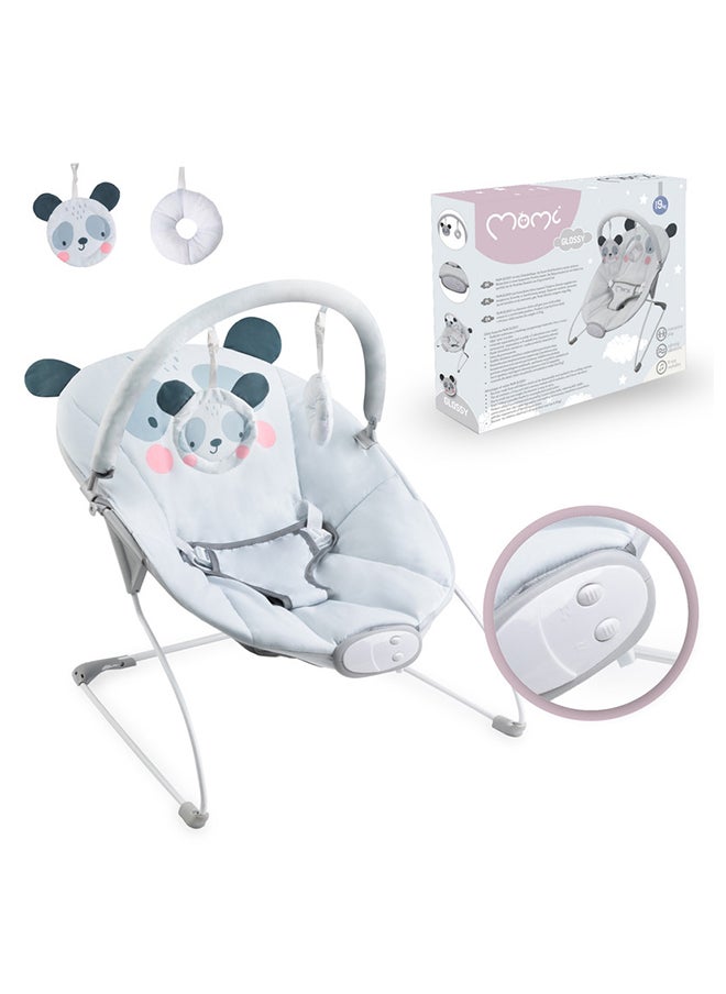 Glossy Lightweight Baby Recliner Bouncer, A Cute Panda Smiles, Sensory Unit With 8 Melodies Vibrations, 3Point Safety Belt, Anti-Slip Pad For 0+ Months, Grey