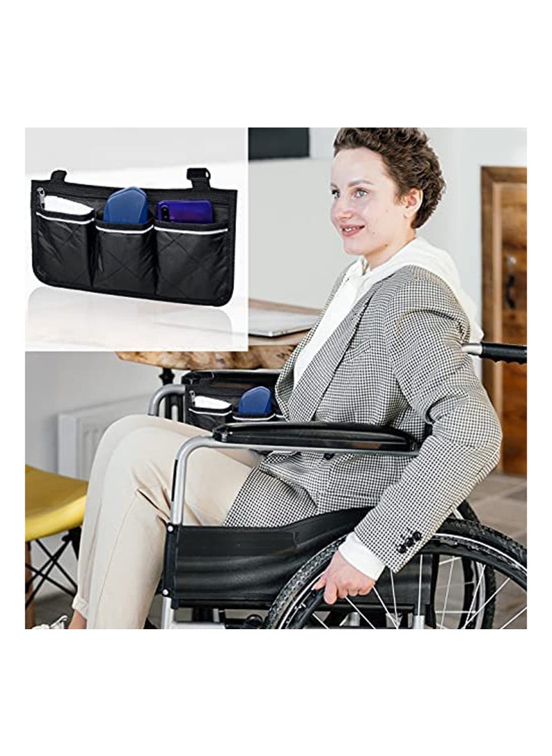 Wheelchair Bag with Pockets, Universal Waterproof Armrest Side Bag for Home, Outdoor, Baby Cart, Black