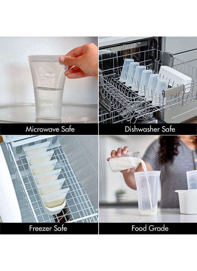 Zip Top Reusable 100% Platinum Silicone Breast Milk Storage, Made in The USA - Bag Set of 6 + Freezer Tray