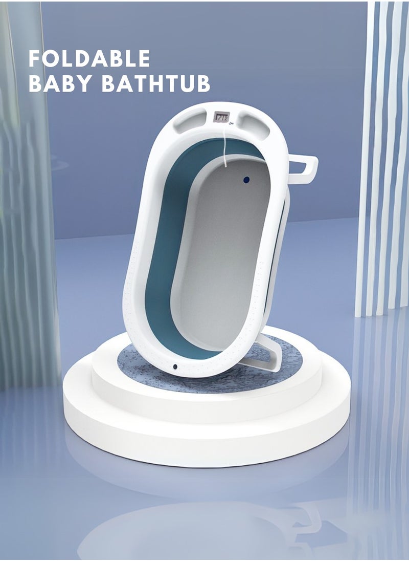 Foldable Bathtub with Thermometer – Storage Box, Easy to Clean, Color-Changing Water Plug, Comfortable for Babies to Sit or Lie Down