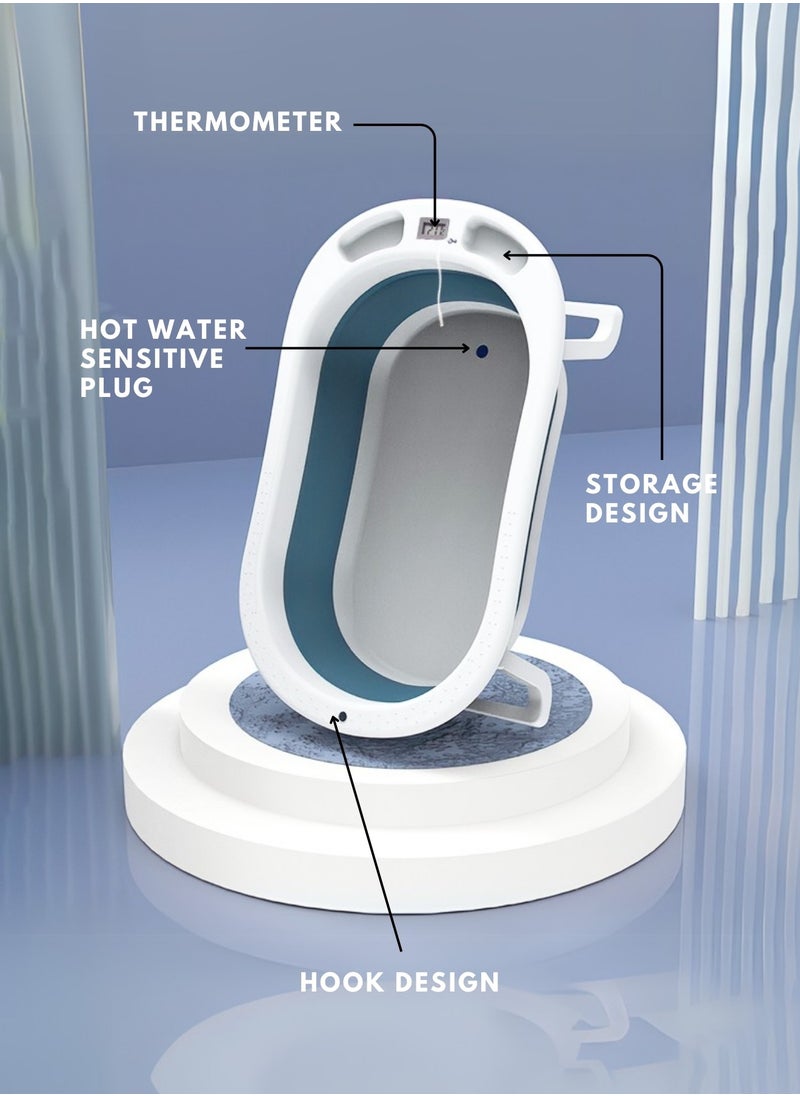 Foldable Bathtub with Thermometer – Storage Box, Easy to Clean, Color-Changing Water Plug, Comfortable for Babies to Sit or Lie Down