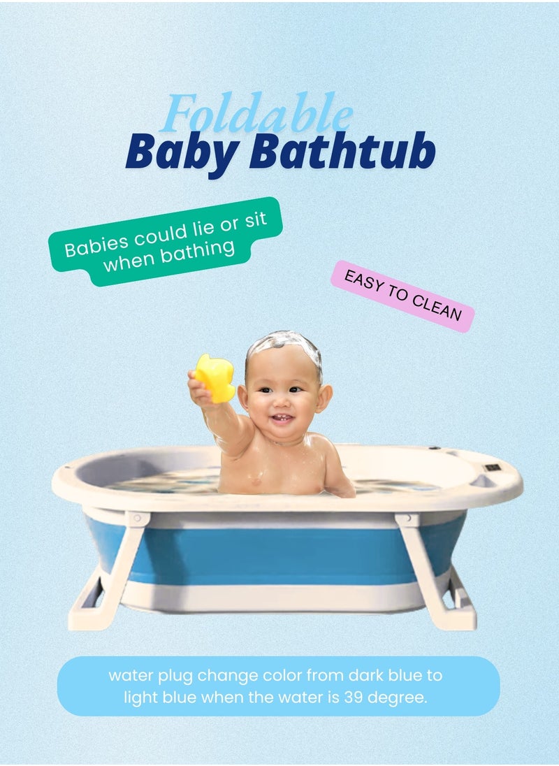 Foldable Bathtub with Thermometer – Storage Box, Easy to Clean, Color-Changing Water Plug, Comfortable for Babies to Sit or Lie Down
