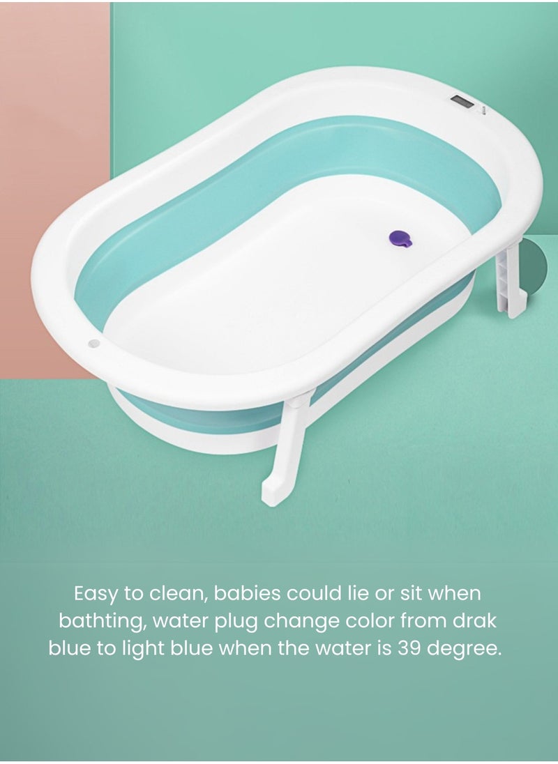 Foldable Bathtub with Thermometer – Storage Box, Easy to Clean, Color-Changing Water Plug, Comfortable for Babies to Sit or Lie Down
