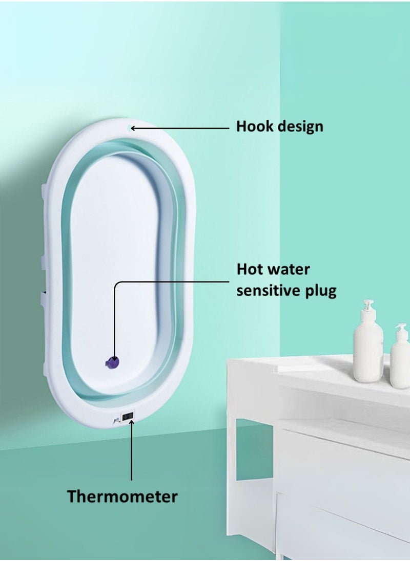 Foldable Bathtub with Thermometer – Storage Box, Easy to Clean, Color-Changing Water Plug, Comfortable for Babies to Sit or Lie Down