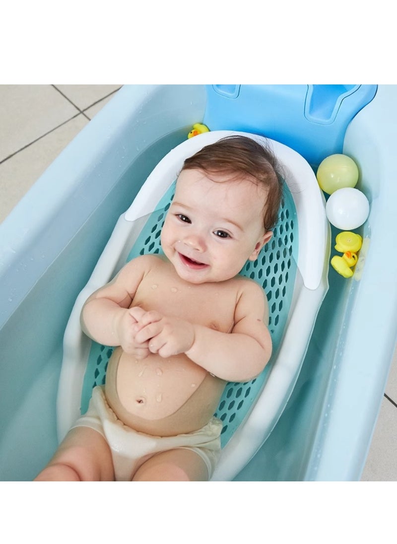 Bath Rack – Soft TPE Back, Anti-Slip Raised Design, Locking Feet, and Hook – Convenient for Bathtub or Bathroom Use, Easy to Dry-Blue