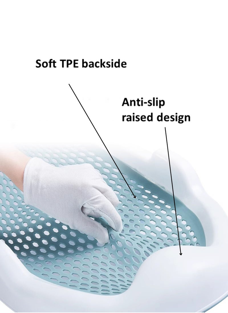 Bath Rack – Soft TPE Back, Anti-Slip Raised Design, Locking Feet, and Hook – Convenient for Bathtub or Bathroom Use, Easy to Dry-Blue