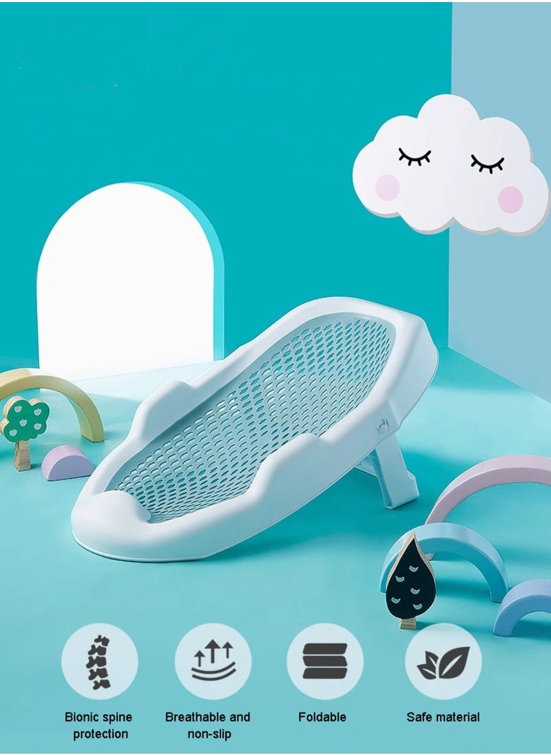 Bath Rack – Soft TPE Back, Anti-Slip Raised Design, Locking Feet, and Hook – Convenient for Bathtub or Bathroom Use, Easy to Dry-Blue