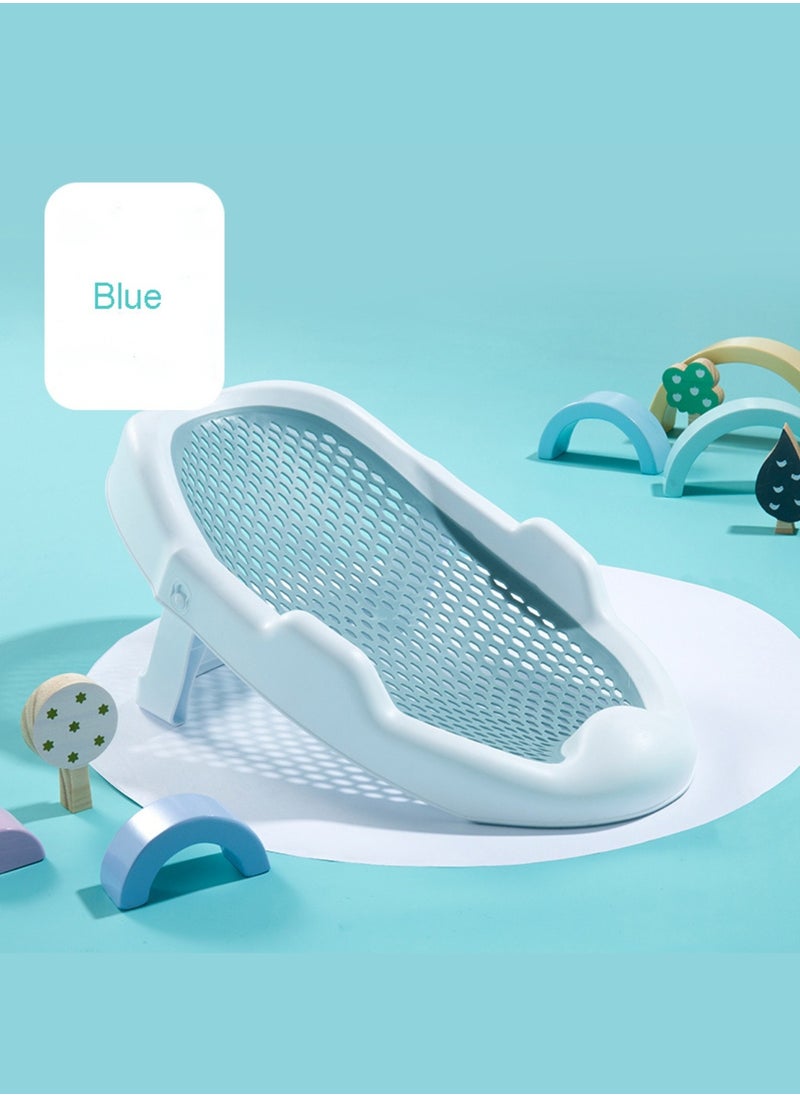 Bath Rack – Soft TPE Back, Anti-Slip Raised Design, Locking Feet, and Hook – Convenient for Bathtub or Bathroom Use, Easy to Dry-Blue