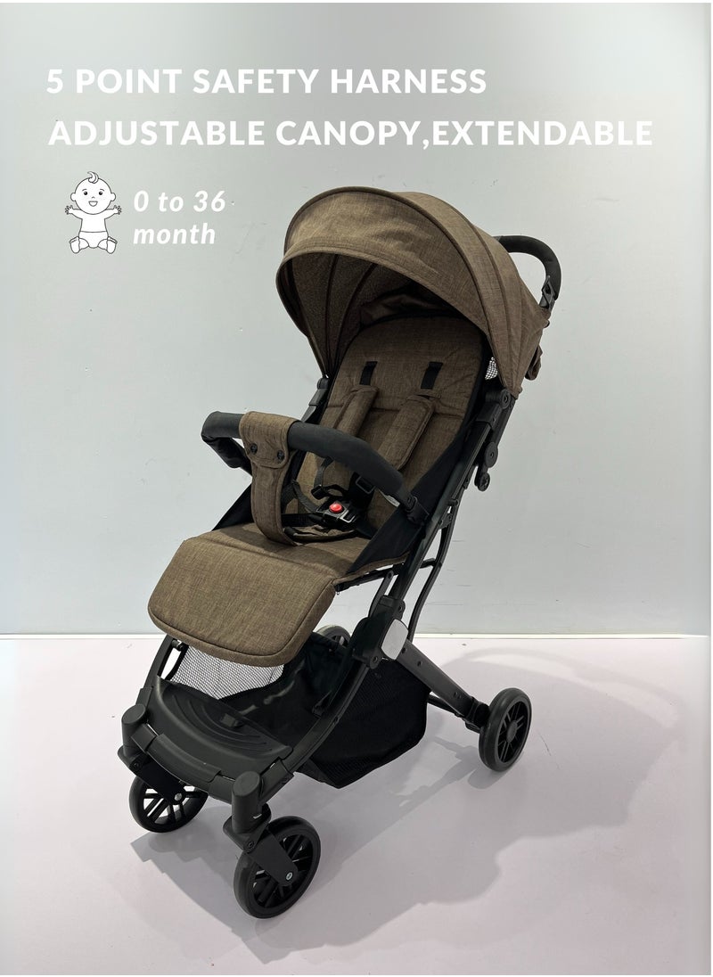 Baby Stroller – Lightweight, One-Hand Fold, Adjustable & Safe for Babies from Birth to 36 Months Coffee brown