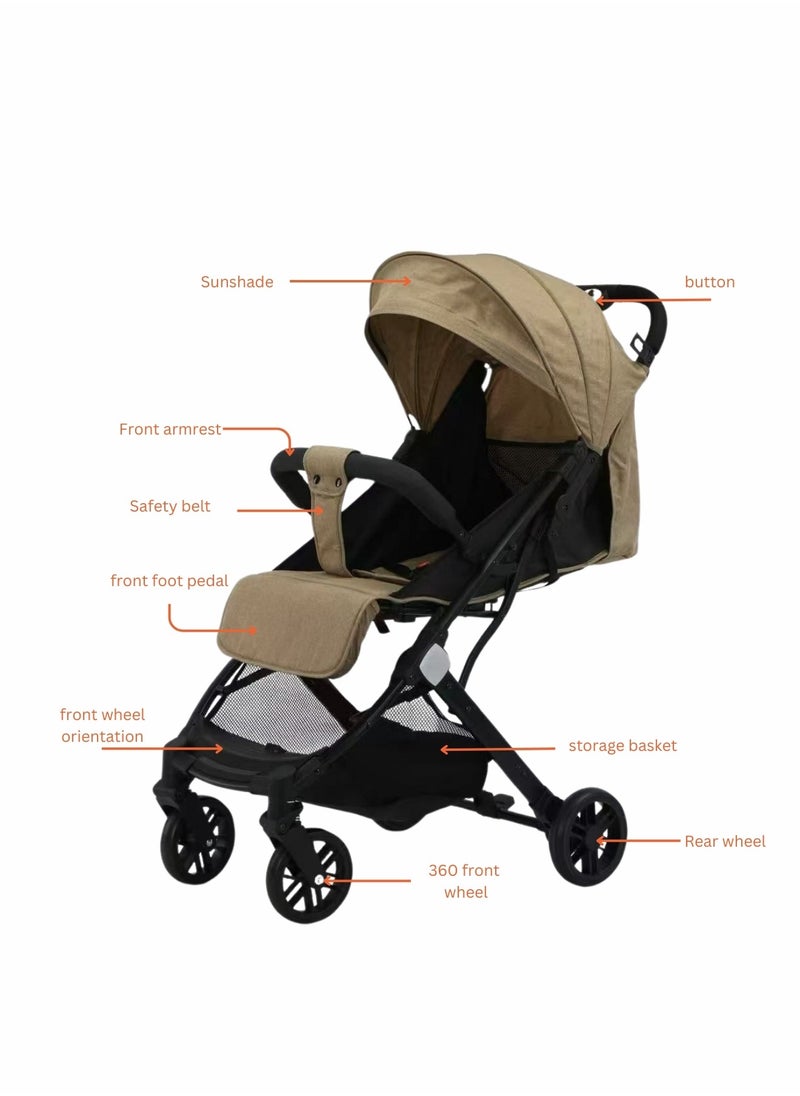 Baby Stroller – Lightweight, One-Hand Fold, Adjustable & Safe for Babies from Birth to 36 Months Coffee brown