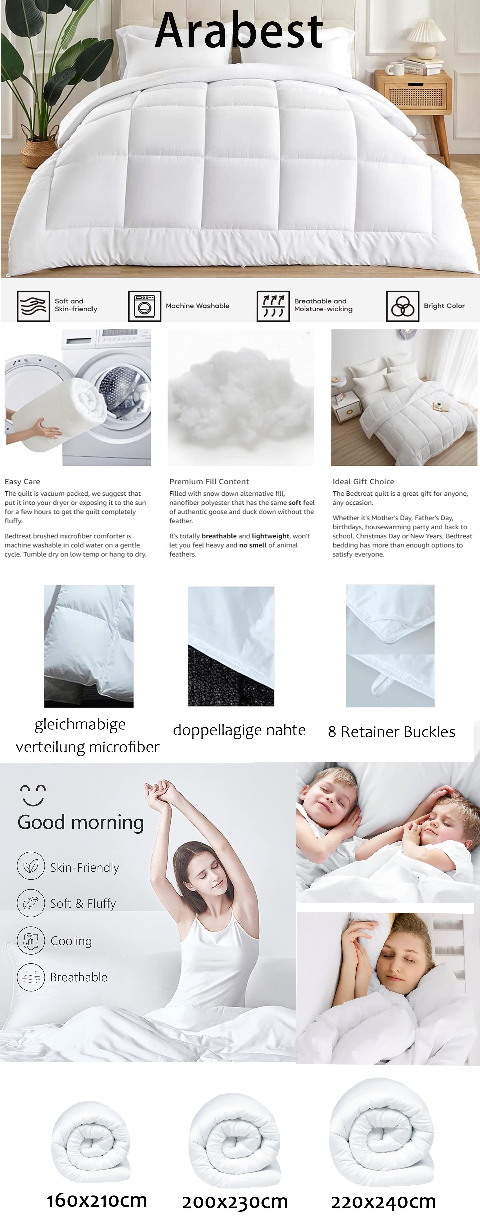 Duvet,King Size Quilt Down Comforter Insert Microfiber White 220X240centimeter