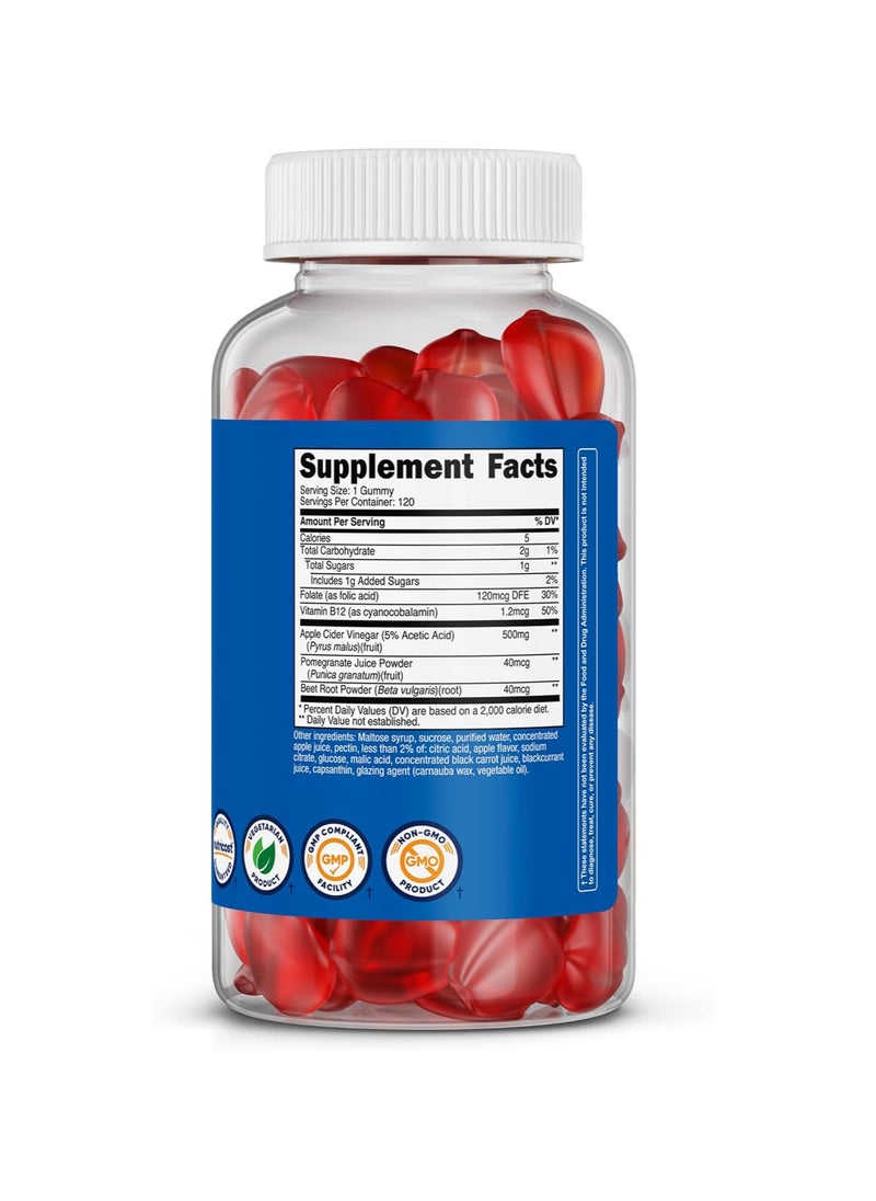 Apple Cider Vinegar 500mg, 120 Gummies, Apple Flavored - Gluten Free, Non-GMO, No Corn Syrup