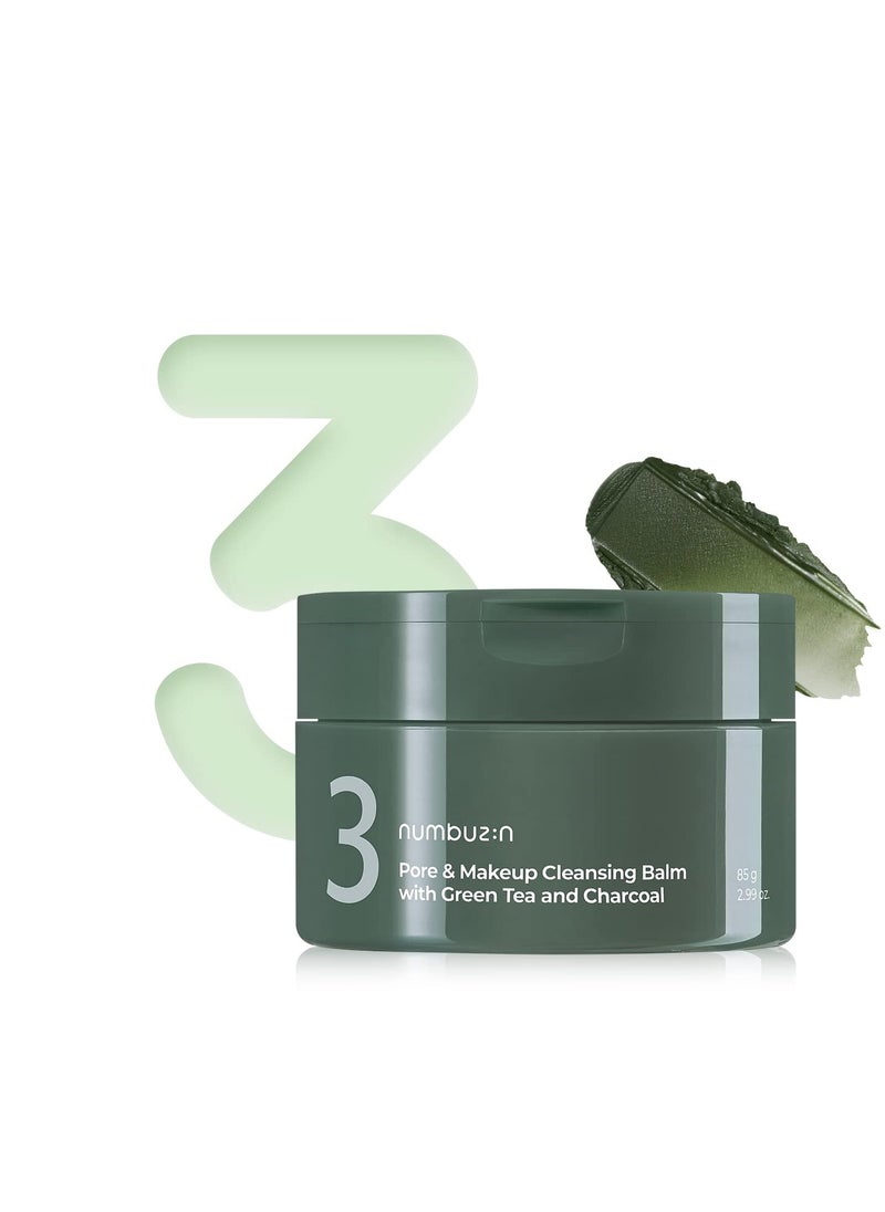 numbuzin No.3 Pore & Makeup Cleansing Balm with Green Tea and Charcoal | Quick & Easy Cleansing, Reduces Blackheads, No Fragrance, 2.99 oz