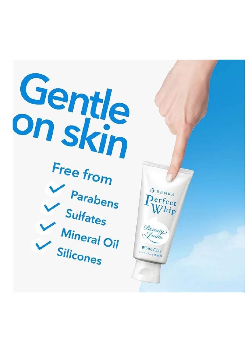 EM-Senka Perfect Whip Clay Beauty Face Foam, 120g, 2024 Version, Made in Japan, Absorbs and cleans even blackheads and square plugs. Contains cleansing ingredients clay and charcoal
