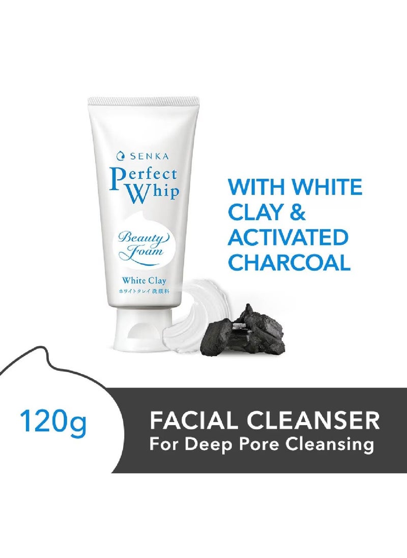 EM-Senka Perfect Whip Clay Beauty Face Foam, 120g, 2024 Version, Made in Japan, Absorbs and cleans even blackheads and square plugs. Contains cleansing ingredients clay and charcoal