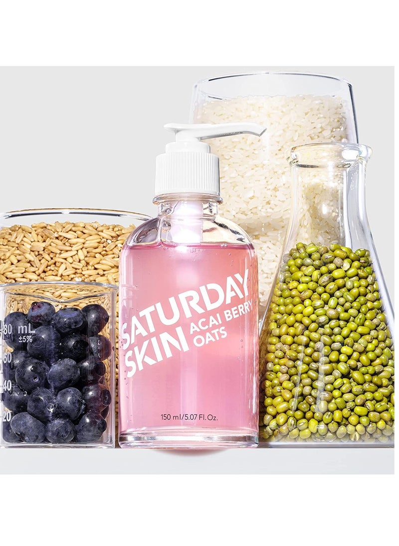 Saturday Skin Hydrating Gentle Facial Gel Cleanser Makeup Remover Sensitive Skin Face Wash Antioxidant Vitamin Brightening Smoothing | Korean Skin Care CICA Acai Berry Oats