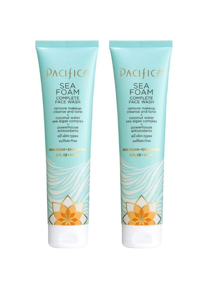 Pacifica Beauty Complete Face Wash, Gentle Daily Facial Cleanser for All Skin Types, Removes Makeup, Oil & Dirt, Sea Foam, 5 oz, 2 Pack