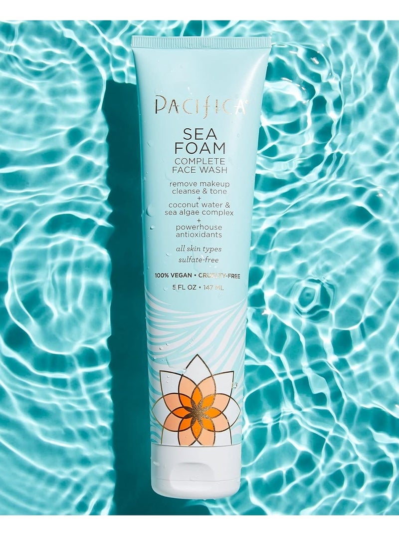 Pacifica Beauty Complete Face Wash, Gentle Daily Facial Cleanser for All Skin Types, Removes Makeup, Oil & Dirt, Sea Foam, 5 oz, 2 Pack