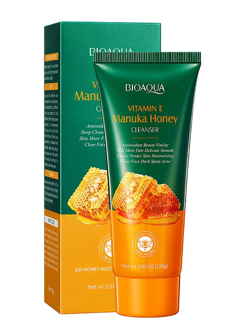 BIOAQUA Manuka Honey Facial Cleanser Vitamin E Deep Cleansing Foam Face Skin Repair Soften Moisturizing Hydrating 3.52oz/100g