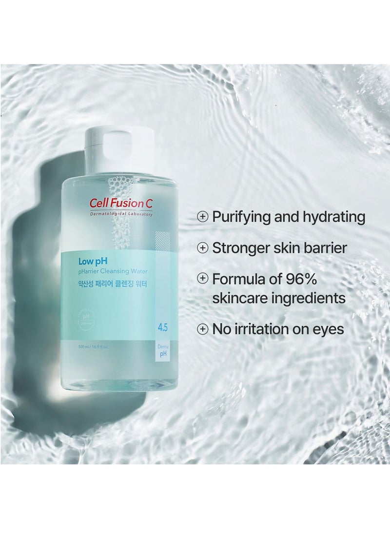 Cell Fusion C Low pH pHarrier Cleansing Water, pH Balancing Cleansing Water for Sensitive Skin, Gentle Exfoliation with PHA, No Eye Irritation, 16.9 fl.oz