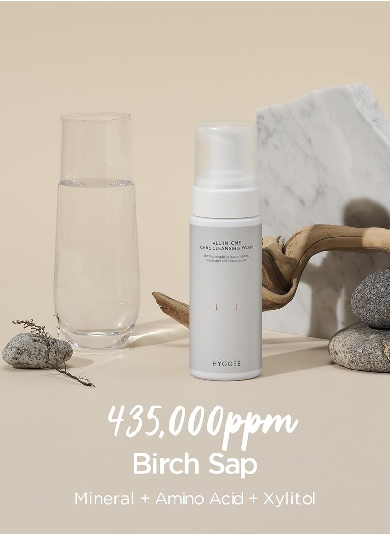 All In One Care Cleansing Foam - Mildly Acidic Skin Irritation Free Micro Bubble Foam Face Cleanser - Moisturizing and Gentle Pore Cleansing with Brich Sap and Probiotics, 5.3 fl.oz.
