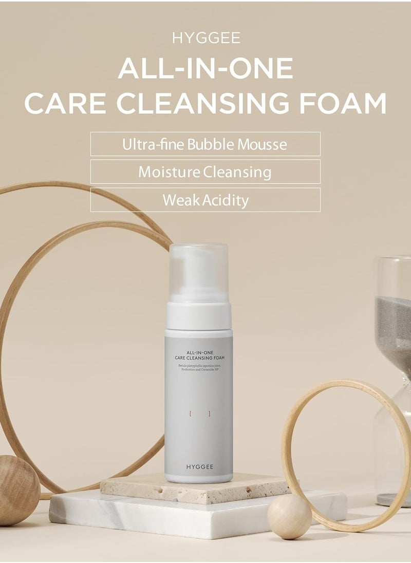 All In One Care Cleansing Foam - Mildly Acidic Skin Irritation Free Micro Bubble Foam Face Cleanser - Moisturizing and Gentle Pore Cleansing with Brich Sap and Probiotics, 5.3 fl.oz.