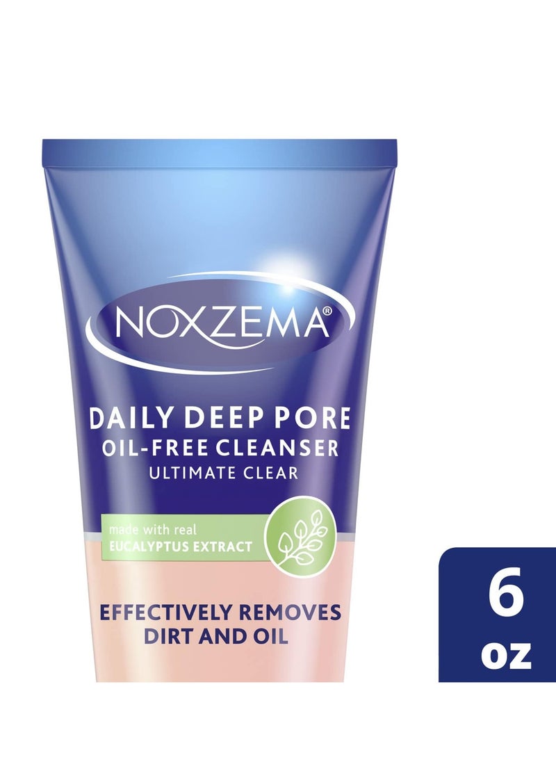 Noxzema Ultimate Clear Daily Deep Pore Oil-Free Cleanser for Soft, Smooth Skin - Noxzema Daily Face Wash for Women and Men, Noxzema Facial Cleanser for Acne Prone Skin, 6 Oz Ea (Pack of 4)
