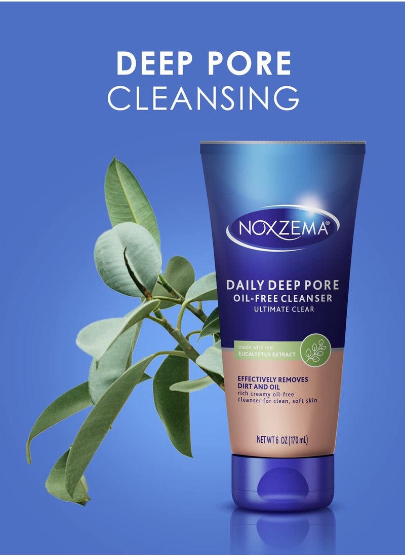 Noxzema Ultimate Clear Daily Deep Pore Oil-Free Cleanser for Soft, Smooth Skin - Noxzema Daily Face Wash for Women and Men, Noxzema Facial Cleanser for Acne Prone Skin, 6 Oz Ea (Pack of 4)