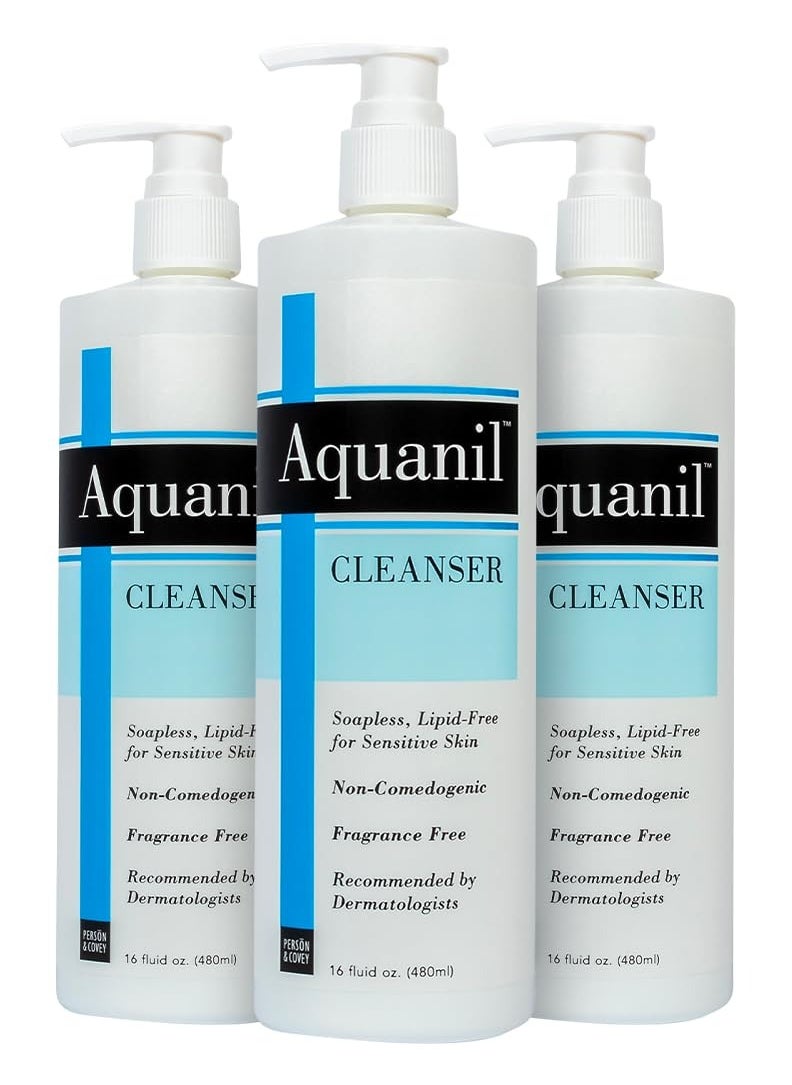Person & Covey Aquanil Cleanser - Lipid-Free Sensitive Skin Cleanser, Non-Comedogenic Gentle Cleanser - Soap Free Cleanser with 7 Ingredients, Fragrance-Free Skin Care Cleanser - 3 Pack, 16 Fl. Oz.